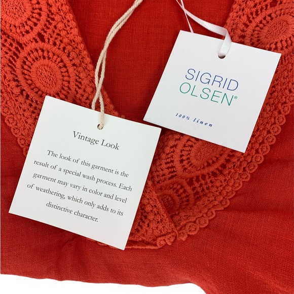 NWT Sigrid Olsen Coral V-Neck Three Quarter Sleeve Linen Tunic Top S… - Picture 6 of 6